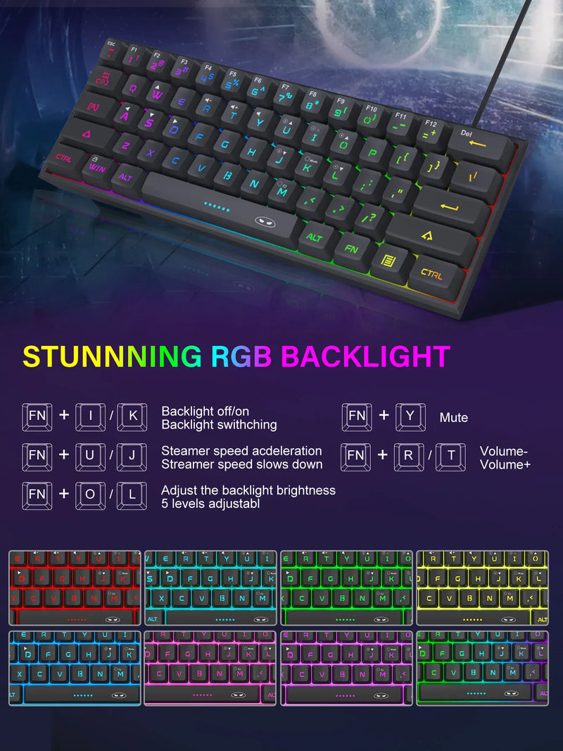 Teclado gamer MageGee Mini 60%, retroiluminação RGB com sensação mecânica