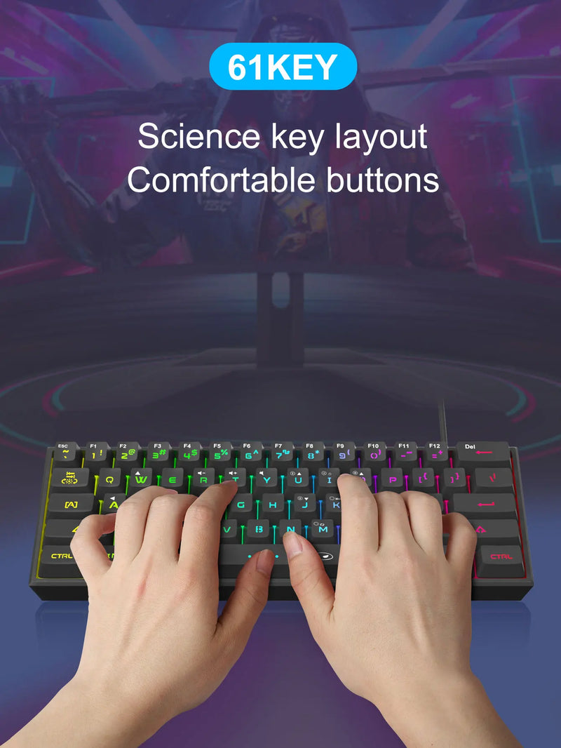 Teclado gamer MageGee Mini 60%, retroiluminação RGB com sensação mecânica