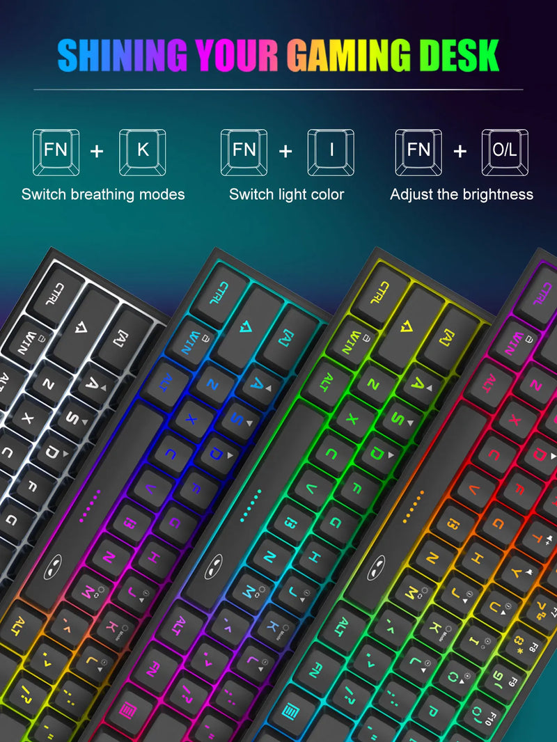Teclado gamer MageGee Mini 60%, retroiluminação RGB com sensação mecânica