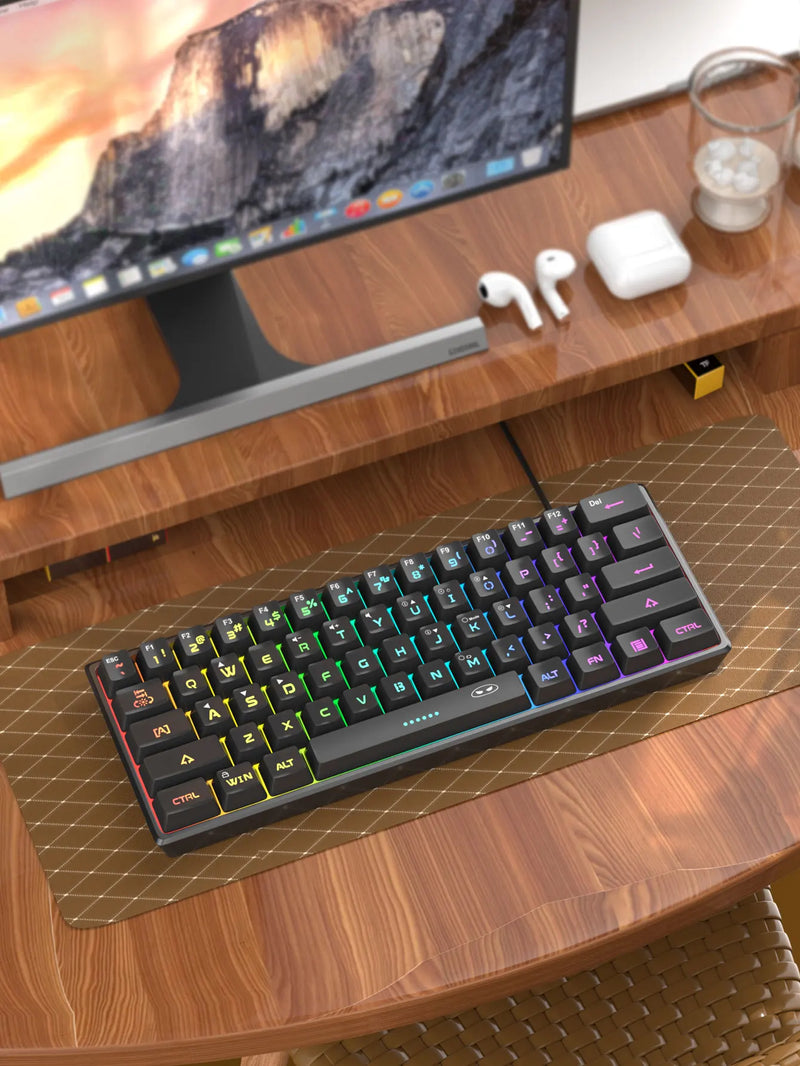 Teclado gamer MageGee Mini 60%, retroiluminação RGB com sensação mecânica