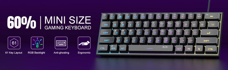 Teclado gamer MageGee Mini 60%, retroiluminação RGB com sensação mecânica
