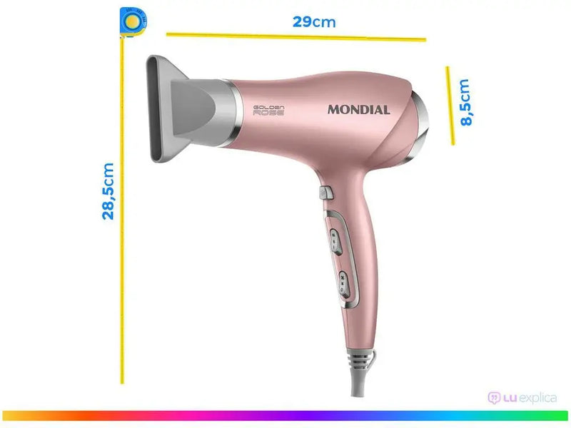 Secador de Cabelo Mondial Turmalina Ion Dourado - 110V