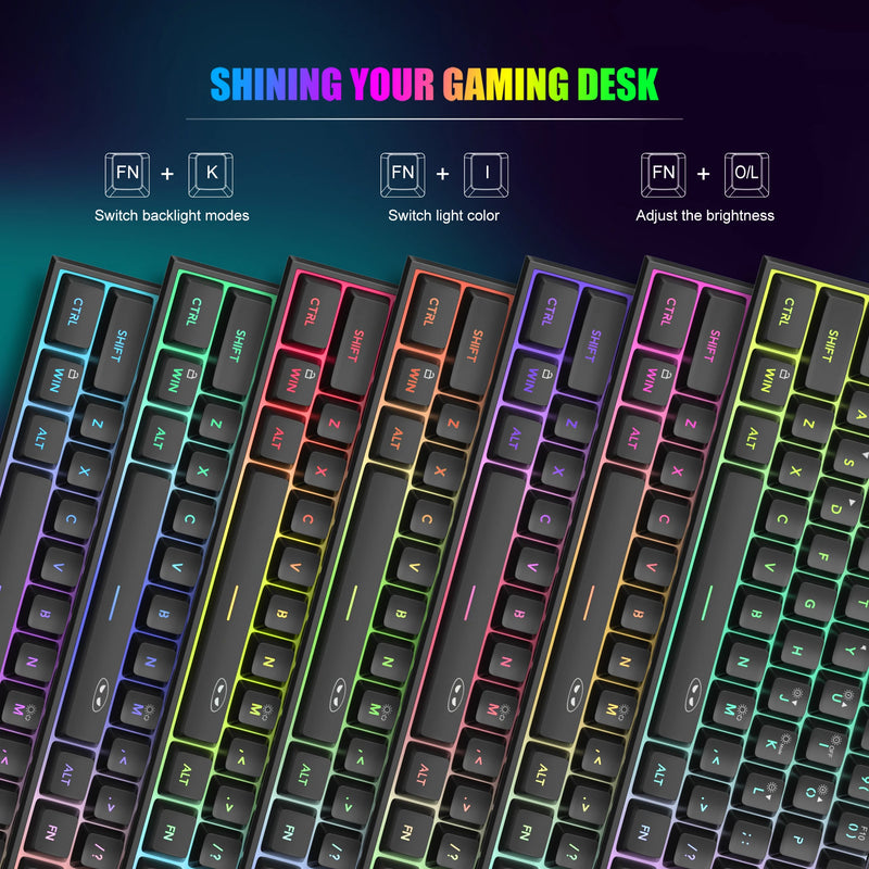 Teclado gamer MageGee Mini 60%, retroiluminação RGB com sensação mecânica