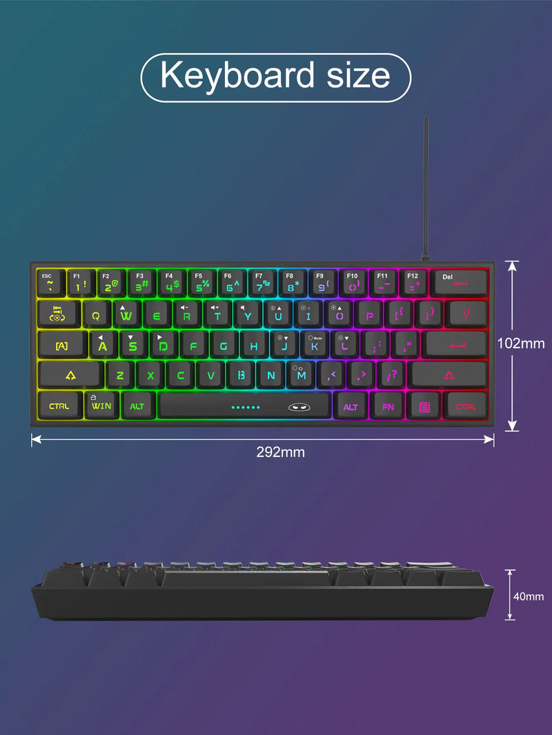 Teclado gamer MageGee Mini 60%, retroiluminação RGB com sensação mecânica