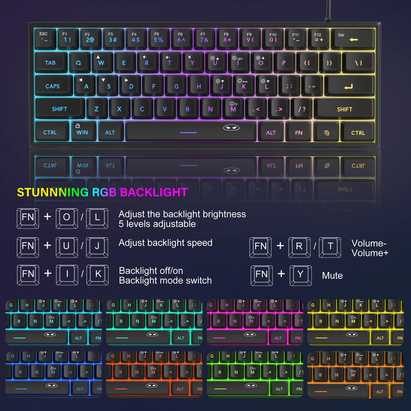 Teclado gamer MageGee Mini 60%, retroiluminação RGB com sensação mecânica
