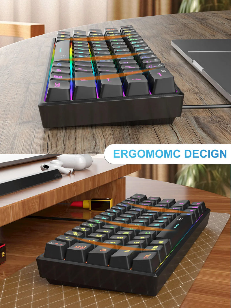 Teclado gamer MageGee Mini 60%, retroiluminação RGB com sensação mecânica